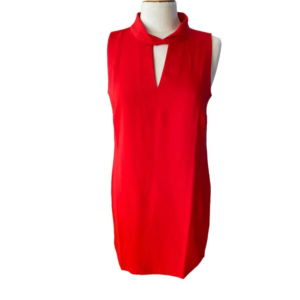 Nicole Miller Crossover Twist Neck Keyhole Shift Dress Red Sleeveless Party-6